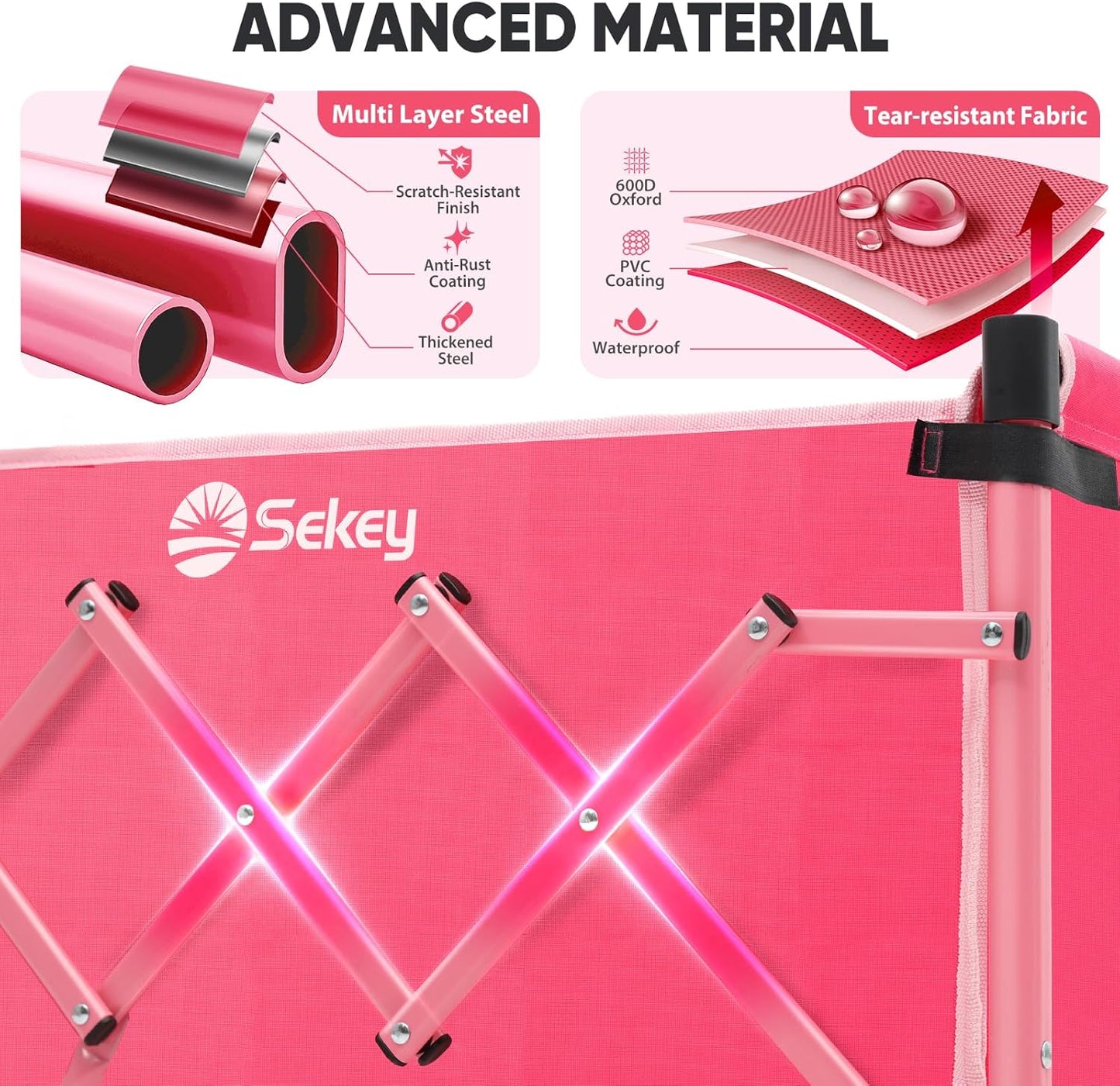 Heavy Duty Wagon with Big Wheels, Foldable Cart with 220LBS Capacity, Utility Lightweight Wagon, Collapsible Grocery Shopping Cart for Camping Sports & Holiday. Pink