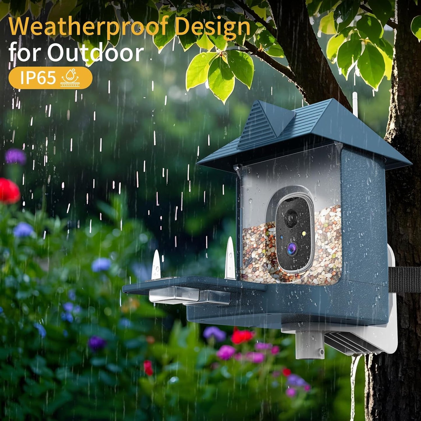 Smart Bird Feeder with Camera for Outdoor,WiFi Bird Watching Camera with Built-in AI Birds Identification,Solar Powered,Auto Record Video by Cloud Storage,FHD Birds House with Cam,Gift for Parents