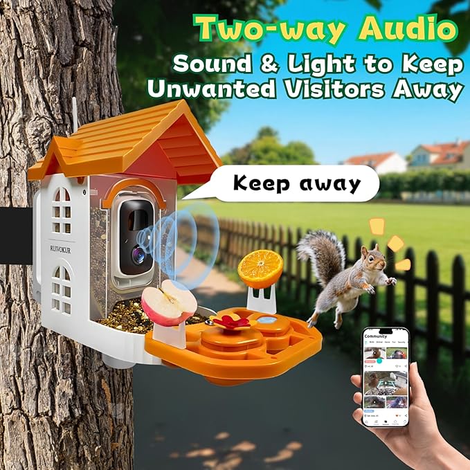Smart Bird Feeder with Camera, 2.4GHz WiFi Watching Camera Bird Feeders for Outdoors Solar Powered, AI Identify 11,000 Birds Species, Instant Arrival Alerts, Auto Capture 2K HD Live Videos