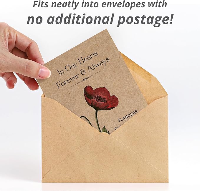 Bentley Seed Co. | Celebration of Life Funeral Favors for Guests | Non-GMO, Non-Coated Flanders Poppy Seed Packets in Our Hearts Forever and Always | Sentimental Memorial Service Gift | Pack of 25