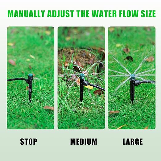 100pc Drip Irrigation Emitters for 1/4" Drip Tubing,5.5" Stake with Adjustable Automatic Irrigation Drippers for (4-7mm) Garden Watering System. (100pcs-360 Degree Drip)