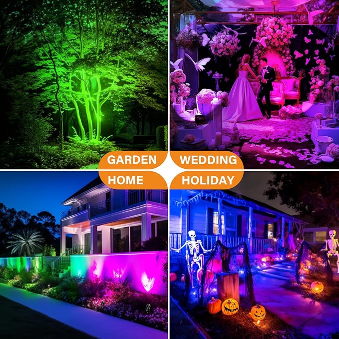 Halloween Christmas RGBW Landscape Light Outdoor,10W Color Changing Low Voltage Landscape Lighting with Remote Control,12V-24V Waterproof Outdoor Spot Lights for Yard House Garden Tree(4 Pack)