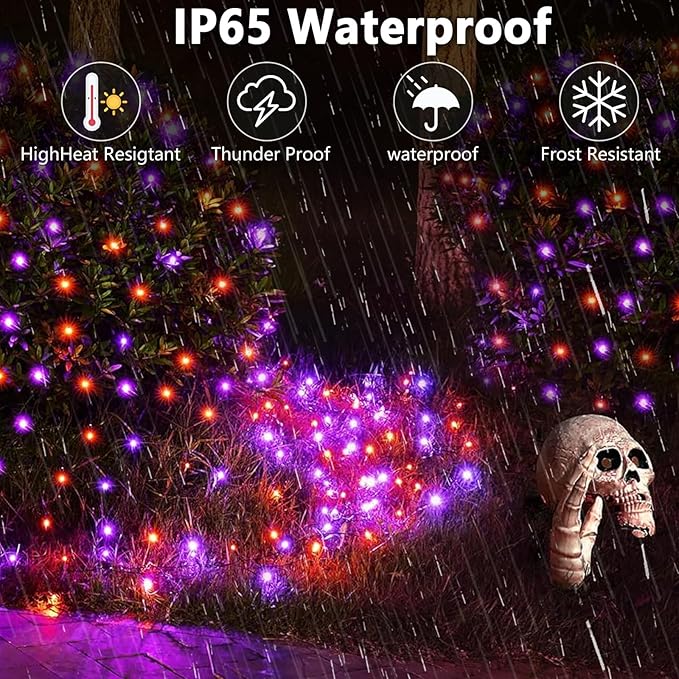 6-Pack Solar String Lights, 600 LED Extra-Long 236Ft Solar Halloween Lights Outdoor Waterproof, 8 Modes Led Halloween Light for Garden, Patio, Wedding(Purple & Orange)