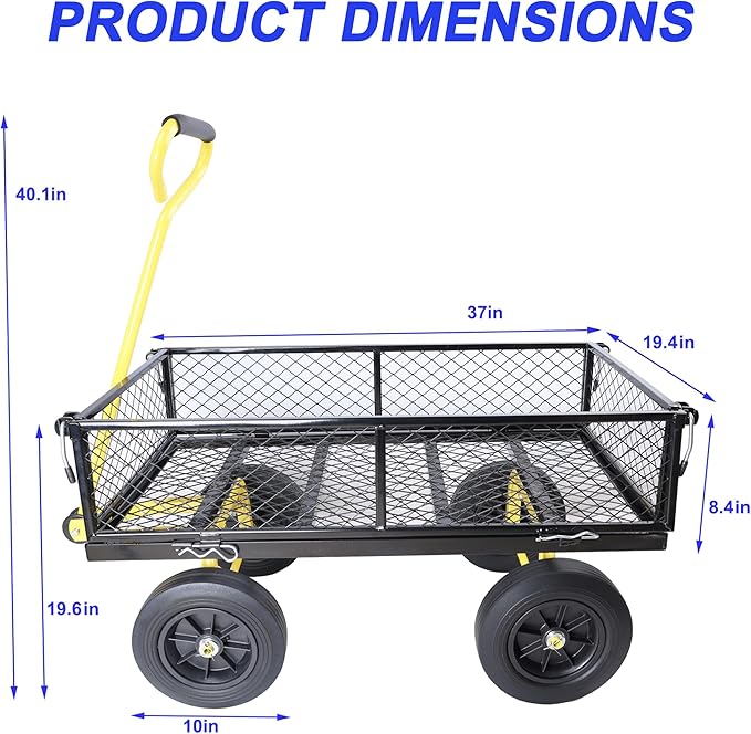Wagon with Removable Sides - Farm, Warehouse & Garden Dump Cart - Solid Yellow+Black Wheels