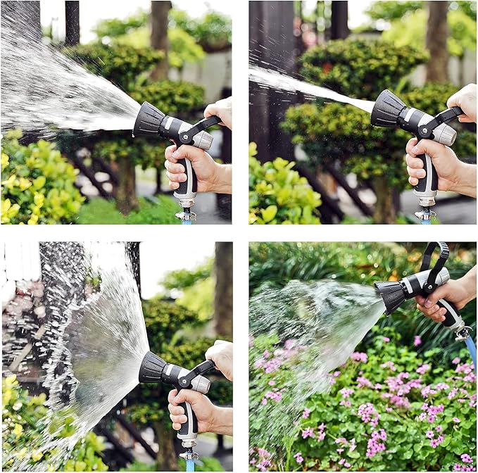 Garden Hose Nozzle, Heavy Duty Metal Hose Sprayer Nozzle Hose Sprayer Water Hose Nozzle Perfect for Cleaning, Watering Garden Street, Washing Cars, Bathing Pets (Metal, Fireman Style Nozzle)