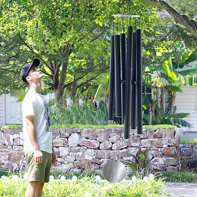 ASTARIN 78 Inch Wind Chimes for Outside with 6 Tubes Tuned Relaxing Melody, Extra Large Wind Chimes Outdoor Deep Tone for Patio, Backyard, Garden, and Outdoor Decor,Black