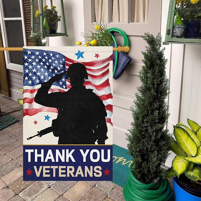 Heyfibro Thank You Veterans Garden Flag 28x40 Inch Double Sided, Soldiers Heroes Thank You Patriotic USA Yard Banner for Independence Veterans Day Outdoor House Decorations (ONLY FLAG)