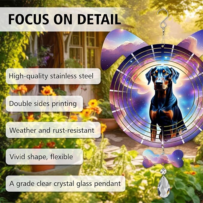 Doberman Dog Ears Wind Spinner, Doberman Wind Spinner Hanging for Yard and Garden (Doberman)