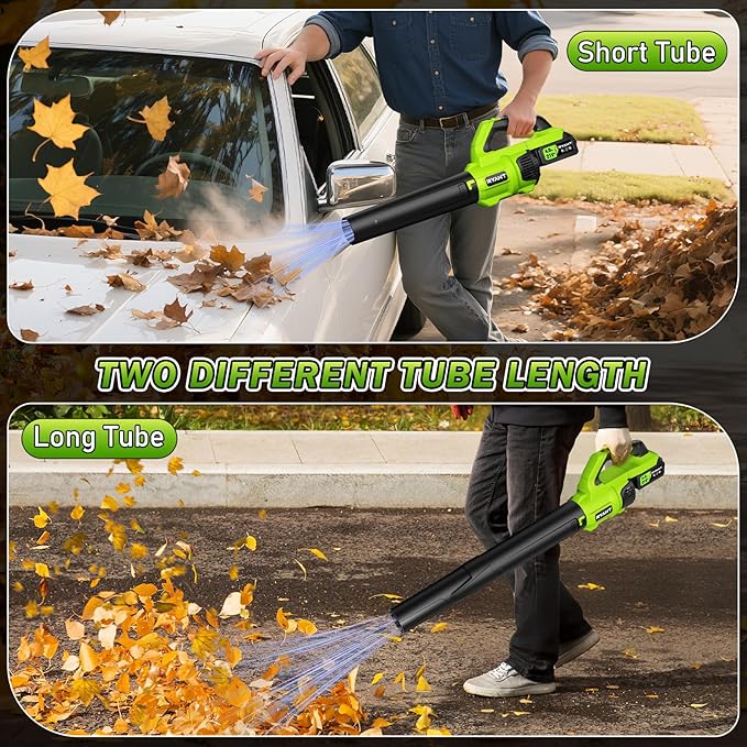 RYAHT Leaf Blower, 21V Powerful Electric Leaf Blower Cordless with 2 x 4.0Ah Batteries and Charger, 2 Speed Modes, Handheld Lightweight Leaf Blowers for Lawn Care, Patio, Garden, Dust - Green