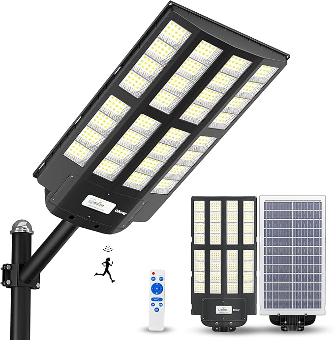 Ofuray Of-6200W Solar Street Lights Outdoor, 620000LM Solar Security Flood Light Parking Lot Lights Dusk to Dawn, 6500k Waterproof Led with Remote Control Motion for Street,Court,Barn
