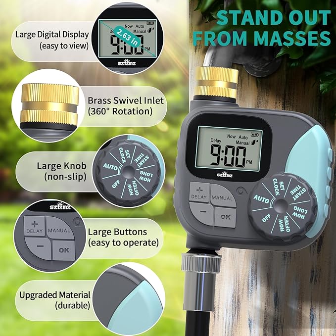 Sprinkler Timer for Garden Hose, Programmable Hose with Rain Delay/Manual/Automatic Irrigation System, Outdoor Irrigation Timer Controller for Lawn Yard, 1 Outlet