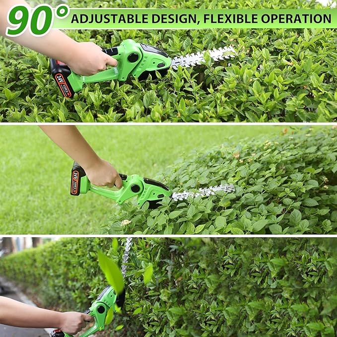 Cordless Hedge Trimmer & Grass Shears -24V Electric Shrub Trimmer Grass Shears Handheld Grass Cutter, Hedge Shear with 2 PCS Rechargeable Battery, Charger and Toolbox to for Garden, Lawn,Green