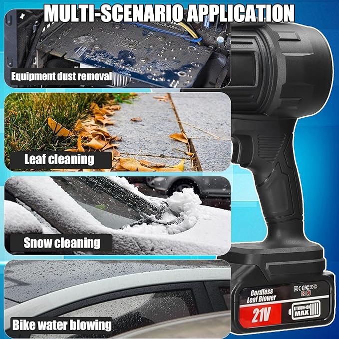 Cordless Leaf Blower Portable Dust Cleaner Electric Blower Lightweight Handheld Leaf Blast with Stepless Speed, with 2 Batteries for Patio Cleaning, Blowing Leaves, Drying, Camping