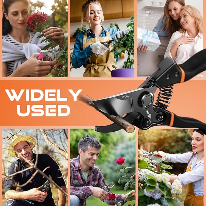 Pruning Shears for Gardening, 8.5" Professional Bypass Garden Scissors & Hedge Clippers for Branch, Plant Trimming, Heavy Duty Hand Pruner【Titanium Blade】【Arthritis Friendly】【Ergonomic Handle】