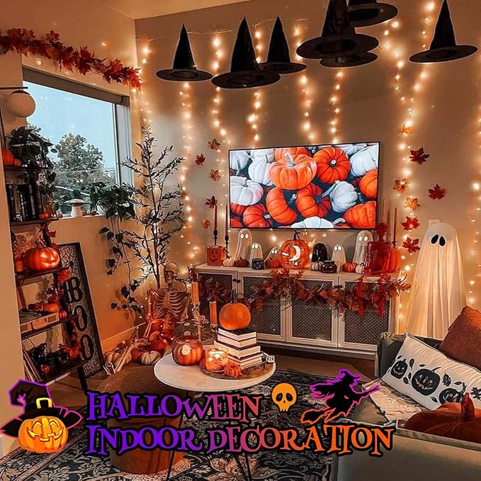 Upgraded Connectable 200 LED Halloween String Lights Outdoor Indoor, 66FT Orange Halloween Decorations Lights 13 Modes, Waterproof Twinkle Fairy Lights Plug in Clear Wire for Tree, Bedroom Decoration