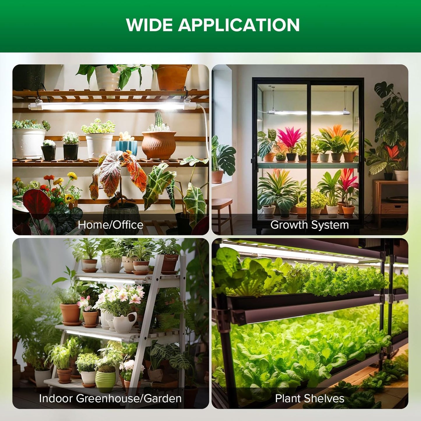 SANSI T8 Grow Lights for Indoor Plants, 2FT 4000K Full Spectrum, 25W (195W Equivalent) LED Grow Light Strips with 4-Level Dimmable, Auto On Off 4 8 12 Hrs Timer, IP54 Waterproof for Seed Starting