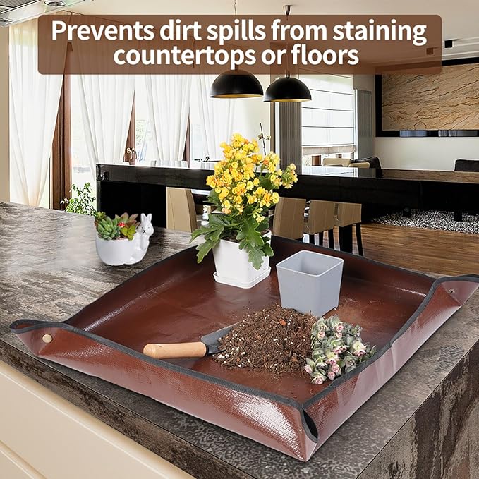 26.8"X26.8" Repotting Mat for House Plants Transplanting Control Mess, Foldable Waterproof Gardening Tray Mat Gardening Gifts for Plant Lovers