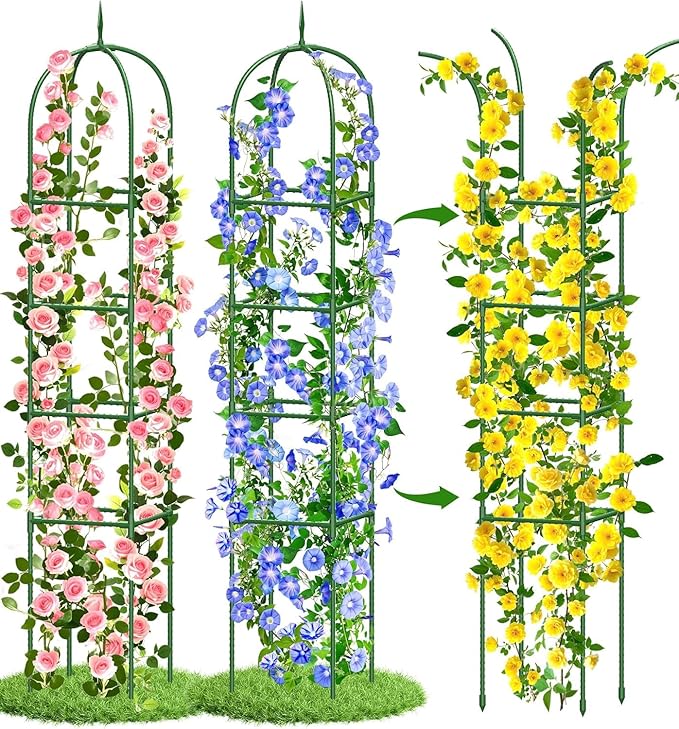 Garden Obelisk Trellis for Climbing Plants, 6FT Garden Obelisk Rustproof PE Coated Metal Potted Plant Climbing Support, Thickened Tube Plant Tower Trellis for Clematis Vine Support Indoor (2 Pack)