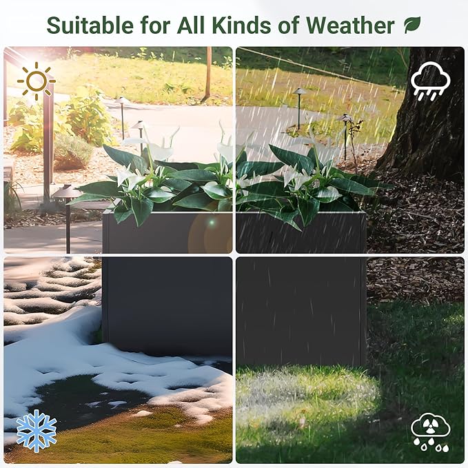 Metal Planter Box 30” x 12” x 16”, Tall Planter Box with Removable Insert Shelf, Black Steel Planter Heavy Duty for Porch, Garden, Patio, Yard