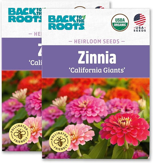 Back to The Roots 100% Organic Heirloom Seeds - Giant Zinnia Flowers Value Pack (420mg Total)