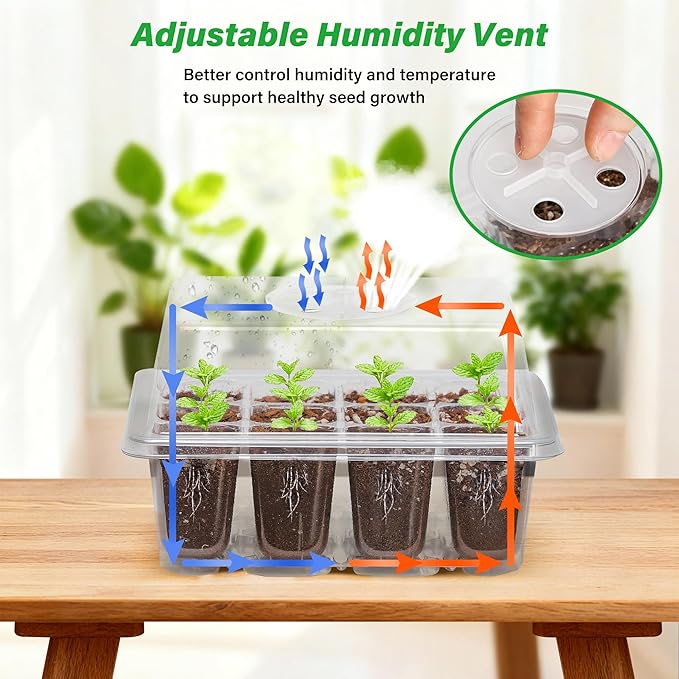 Bonviee 5-Pack Seed Starter Trays for Indoor Germination โ Humidity Dome to Regulate Temperature & Humidity, Clear Tray for Root Observation, Drain Holes to Prevent Overwatering (5 Packs, Clear)