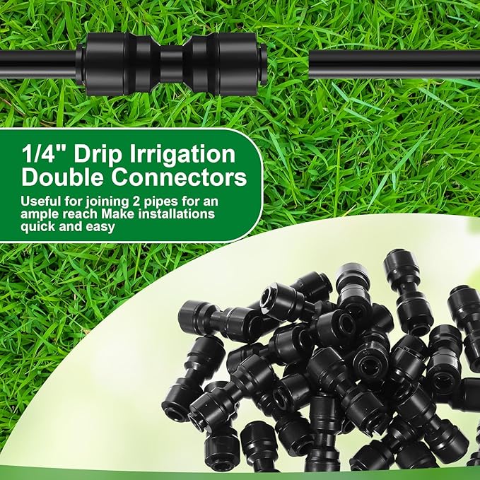 30 Pcs 1/4" Drip Irrigation Tee Connectors for Tube Quick Connect Parts Fittings for 1/4 Inch(6.35mm) Irrigation Tubing or Sprinkler(Black,Two Way Connector)