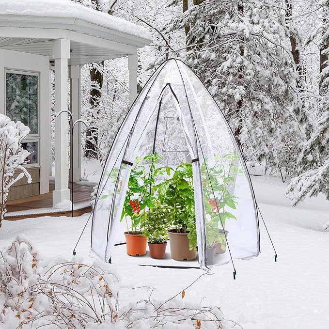 Portable Greenhouse for Outsides, Ohuhu Heavy Duty Green House Tent with Durable PE Cover, Garden Plant Protector with Zippered Door Mesh Window for Vegetables Flowers Fruits Herbs, 63x54x71 Inch