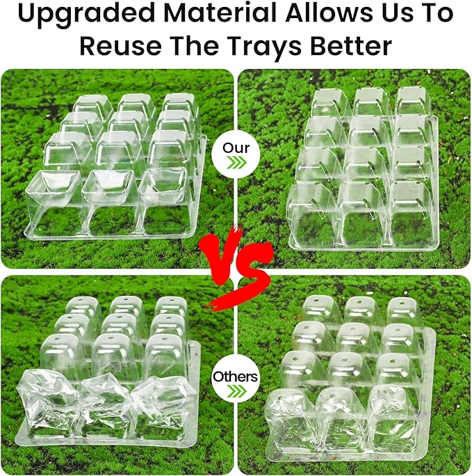MIXC 360 Cells Seedling Starter Trays Transparent Seed Tray Grow Germination Kit with 30 Plant Lables(1.5 inch x 12 Cells per Tray, 30 Trays)