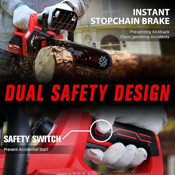 Chainsaw Cordless, 12 Inch Electric Chain Saw with 21V Battery Powered, Handheld Brushless Chainsaws with Tool-free Chain Tension & Auto Lubrication for Tree, Wood Cutting, Courtyard, Household