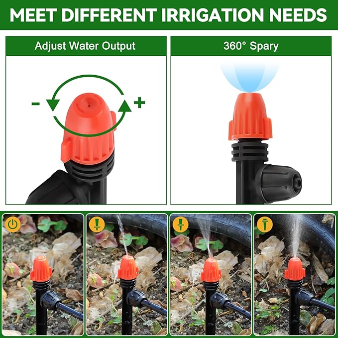 50PCS 1/4" Drip Irrigation Emitters, Kalolary Anti-Drop Locked Drip Irrigation Sprayer Parts for 4/7mm Tubing, Adjustable Micro Spray Misting Drippers with Lock for Garden Watering System (Orange)