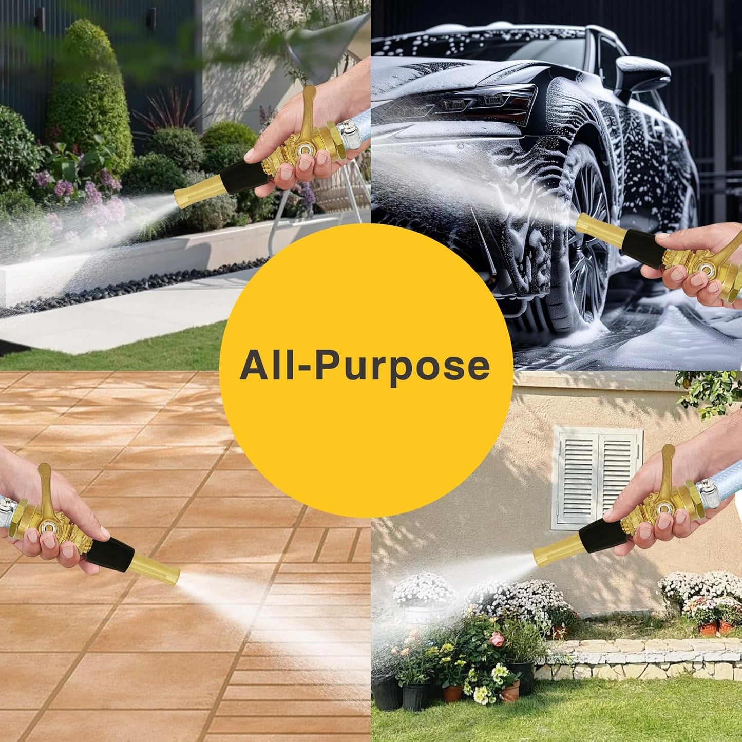 Brass Hose Nozzle Cyprium 4" Heavy Duty Water Hose Nozzle with Rubber Grip High Pressure Brass Nozzle for Garden Hose Cleaning Car Watering Flowers Cleaning Ground 2 PCs