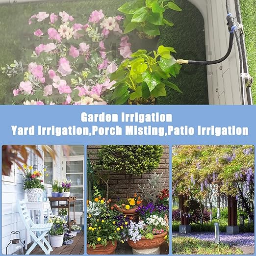 49.21Ft Drip Irrigation System, 360° Bendable Drip Irrigation Kit Automatic Irrigation System for Garden, Adjustable Garden Watering Misting System for Greenhouse, Yard, Lawn, Plant