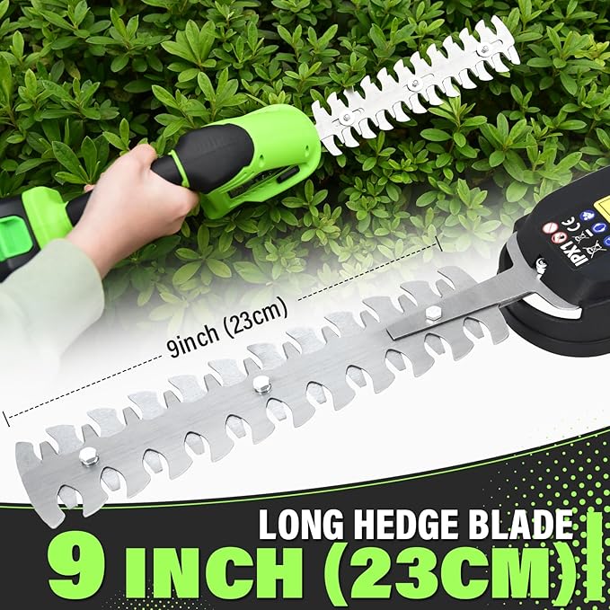 SOYUS Hedge Trimmer Cordless, 2-in-1 Handheld Hedge Trimmers, 20V Electric Grass Shear & Shrubbery Trimmer, Battery Operated Grass Cutter for Garden/Lawn with Charger and Battery