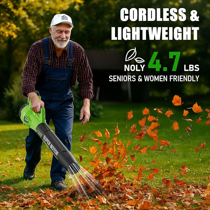 Leaf Blower Cordless, 735 CFM Brushless Electric Blower with 2 X 5.0Ah Battery, 6 Speed Levels, 3 Extension Tubes, Lightweight Battery Leaf Blower for Lawn Care, Garden, Yard, Patio Leaves