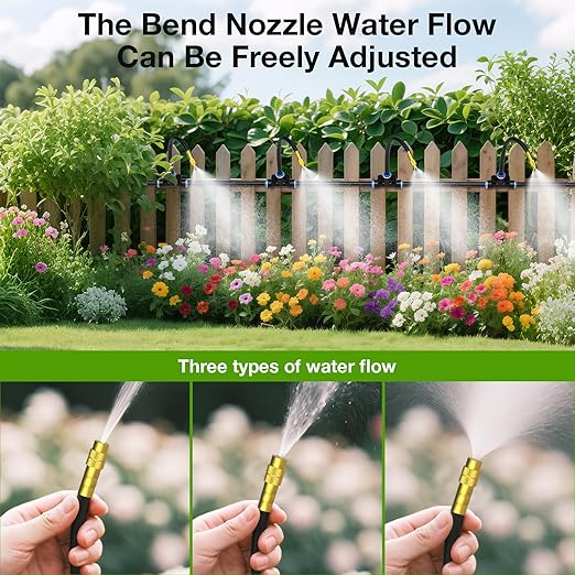 Mixc 200Ft 1/4" Drip Irrigation System,2025-Upgrade Garden Irrigation Kit with 32pcs Adjustable Copper Nozzles,Automatic Atomizing Watering System for Outdoor Plants,Raised Bed,Yard,Potted Plant,Lawn