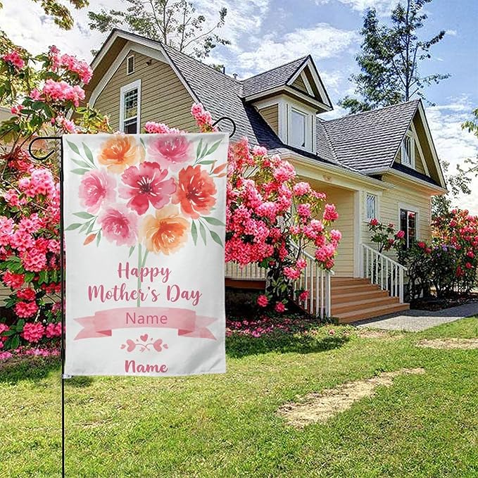 Custom Mother Garden Flag for Outdoor Personalized Mother's Day Yard Flags Decor Customized Flag Add Your Own Picture/Text House Lawn Banner Double Sided Home Wall Decoration 12.5x18 28x40