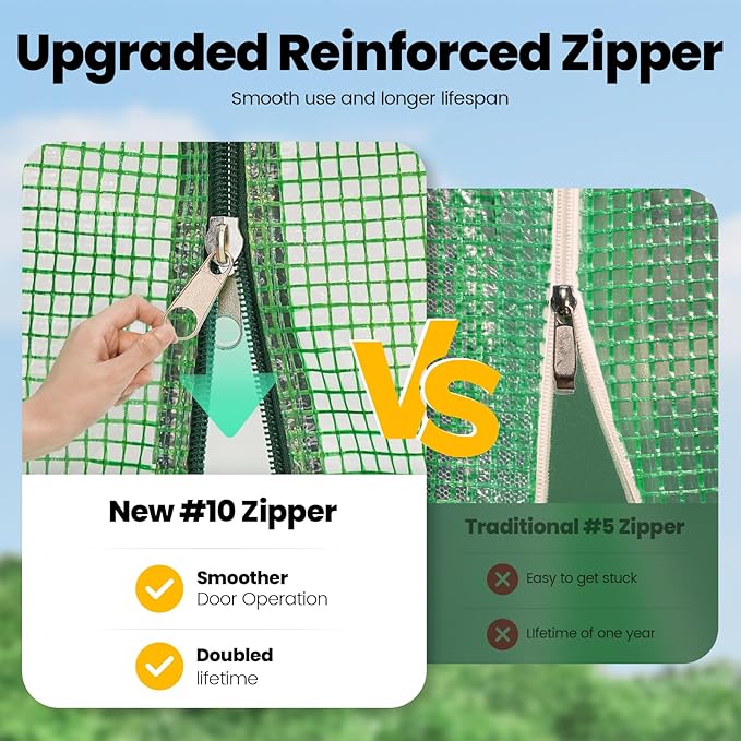 KING BIRD Premium 25x10x6.6FT Greenhouse for Outdoors, Large Walk-in Upgraded Galvanized Metal Frame, Mesh Door Screen Window Improved Zipper Tunnel Hoop for Garden Plant Winter, 2 Stiffeners, Green