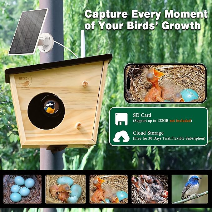 Smart Bird House with Camera, 2K HD Live View Birdhouse Camera with AI Recognition & Solar Powered, Perfect Viewing Bird Nesting and Hatching, Gift for Bird Lovers