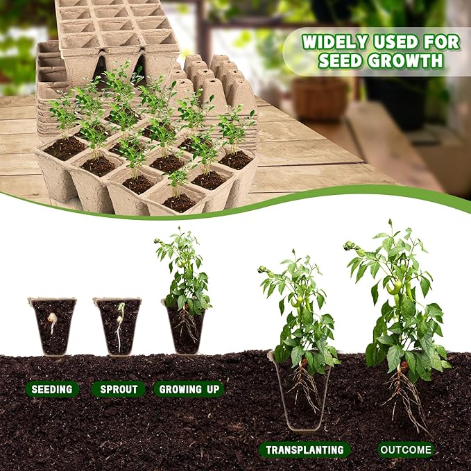 10 Packs Seedling Starter Trays, 120 Cells Biodegradable Seed Starter Plant Pots,Seed Germination Starter Tray Kit with 20 Labels, 2 Transplant Tools