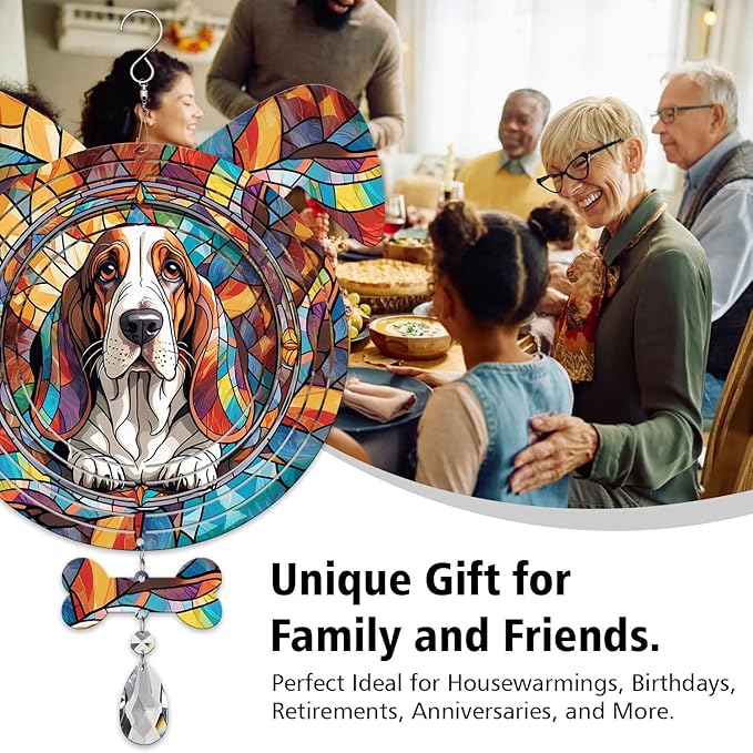 Basset Hound Dog Ears Wind Spinner, Basset Hound Wind Spinner Hanging for Yard and Garden