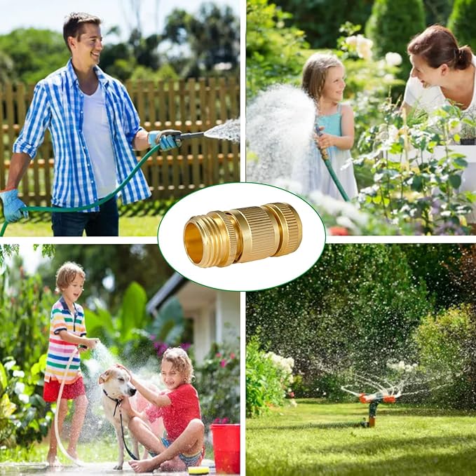 BoArt Garden Hose Quick Connector Set, Solid Brass 3/4 Inch Water Fitings Thread Easy Connect No-Leak Male Female 6 Sets