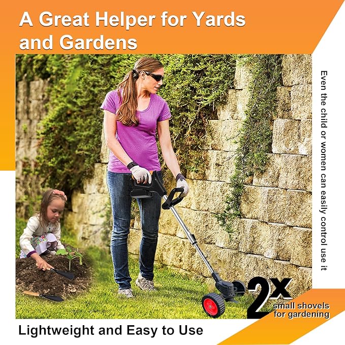 Electric Weed Wacker Eater Cordless, Weed Wacker Battery Powered, Weed Trimmer with 2 21V/2Ah Battery Operated & 15 Blades & Wheels, No-String Grass Trimmer/Brush Cutter/Edger for Garden Yard