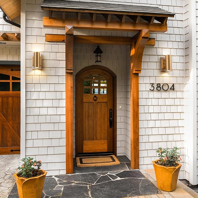 Up and Down Lights Outdoor, Modern Gold LED Outdoor Wall Lights Fixture in 2 Lights, 7 inch Cylinder Exterior Light Fixture Wall Mount for Porch Patio Garage House Entryway