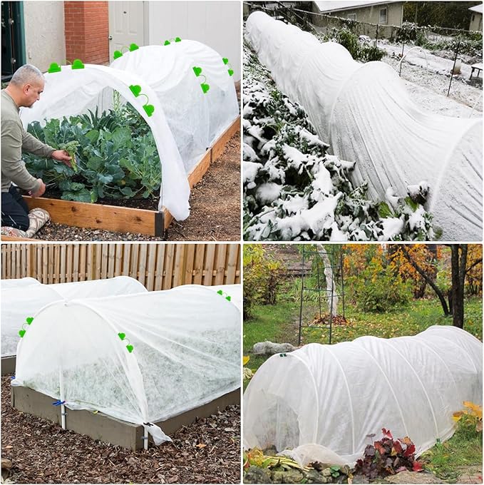 Plant Covers Freeze Protection Kit, 10 x 30Ft Frost Cloth and 6Pcs Fiberglass Garden Hoops 1oz/yd² Floating Row Cover with Greenhouse Hoops Frost Blanket for Winter Garden Covers for Raised Beds