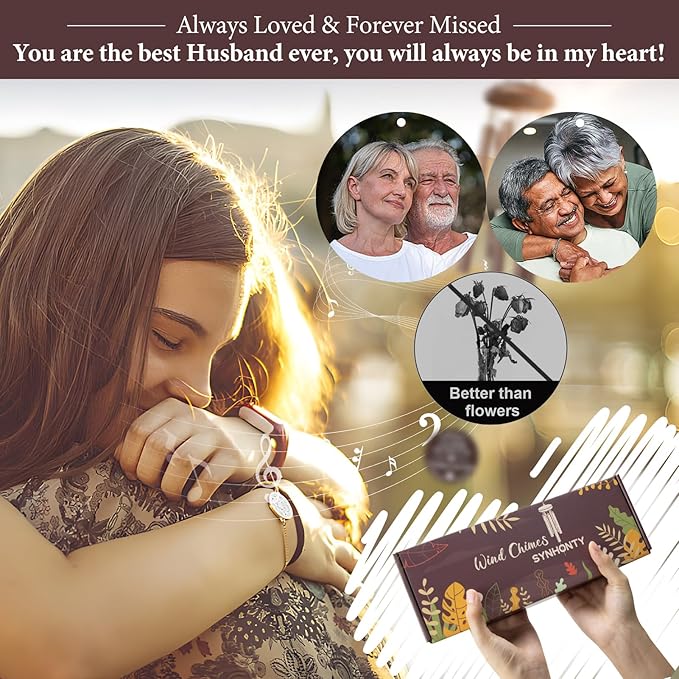Memorial Sympathy Gifts for Loss of Husband, 25" Memorial Wind Chimes for Lose of Husband Sympathy Gift, Remembrance/Grief/Bereavement Gifts