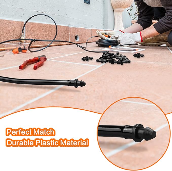 1/4" Drip Irrigation End Plug Fittings, 60 Pieces Drip Barbed End Cap Connectors for 1/4 Inch Irrigation Tubing, Drip Line Goof Plugs for Garden Lawn Systems