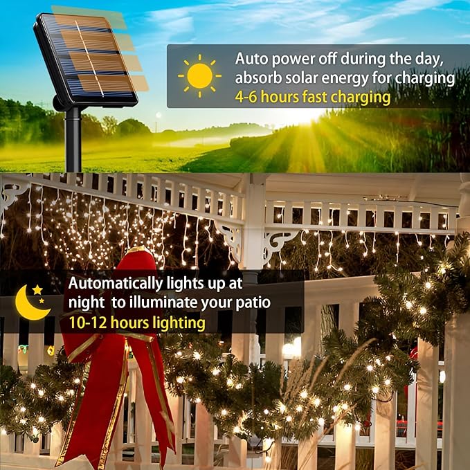 2 Pack Solar String Lights Outdoor, 200 LED Extra-Long 78 FT Solar Lights Outdoor with 8 Lighting Modes, IP65 Waterproof for Garden, Patio, Xmas, Balcony, Wedding, Party (Warm White)