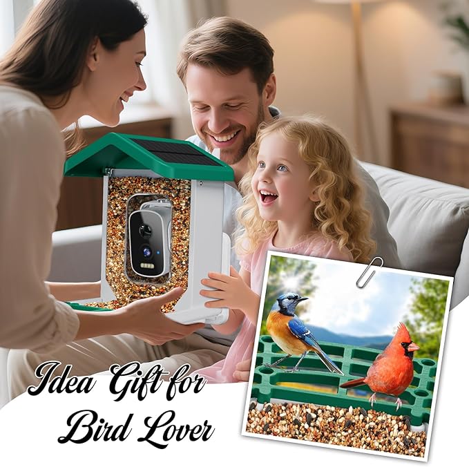 Smart Bird Feeder with Camera, AI Bird Species Identification Solar Powered Panel, 2.5k HD Video Bird House with Camera for Outside Garden, Ideal Gifts for Lover,Green