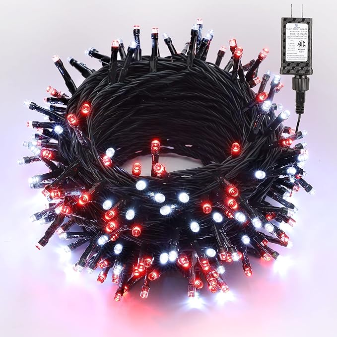 Brizled Red & White Christmas Lights, 78.74ft 240 LED String Lights Connectable, Outdoor Christmas Tree Light 8 Modes Mini Light String with Timer, Indoor Xmas Lighting for Garden Party