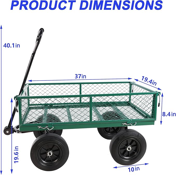 Wagon with Removable Sides Can be Used in Farms, Warehouses etc l Garden Dump cart- A Must-Have for Your Dream Garden Garden Essential- Dump cart Solid Wheels (Green Solid Wheels)